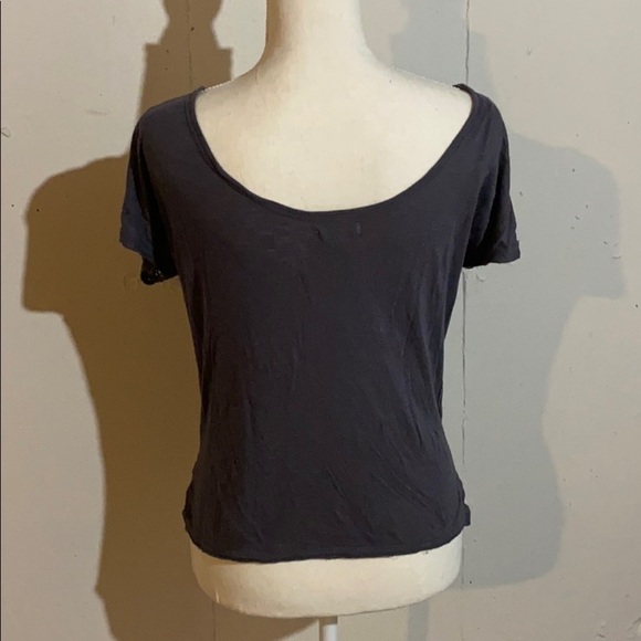 Aerie Short Sleeve Wide Scoop Neck Eyelet Front Side Slits Gray Top Size XS - Picture 3 of 7